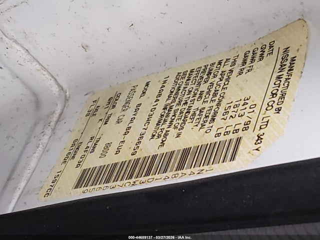 Aukcja sprzedaży 1998 Nissan Sentra Gle/gxe/xe, vin: 1N4AB41D3WC736659, numer aukcji: 44689137