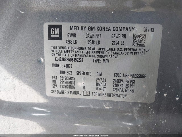 Продажа на аукционе авто 2013 Buick Encore Convenience, vin: KL4CJBSB5DB199278, номер лота: 44689195