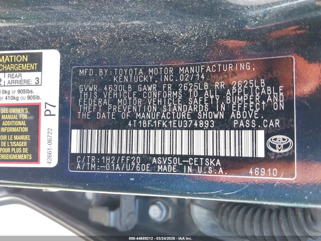 4T1BF1FK1EU374893 Toyota CAMRY SE