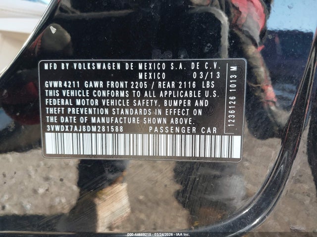 Aukcja sprzedaży 2013 Volkswagen Jetta 2.5l Se, vin: 3VWDX7AJ8DM281588, numer aukcji: 44689215
