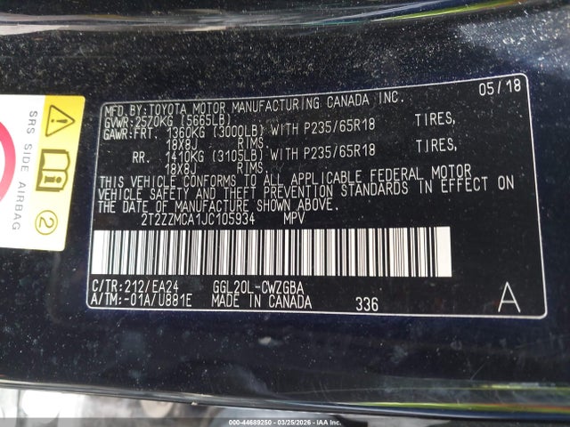 44689250 :رقم المزاد ، 2T2ZZMCA1JC105934 vin ، 2018 Lexus Rx 350 مزاد بيع