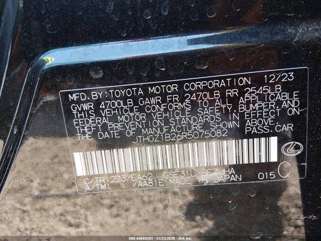 44689293 :رقم المزاد ، JTHGZ1B26R5075082 vin ، 2024 Lexus Is 350 F Sport مزاد بيع