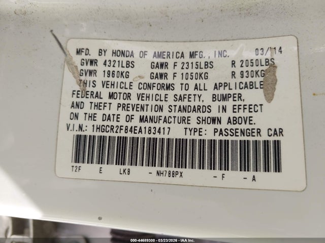Honda Accord Ex-l 2014 1HGCR2F84EA183417 Image 9