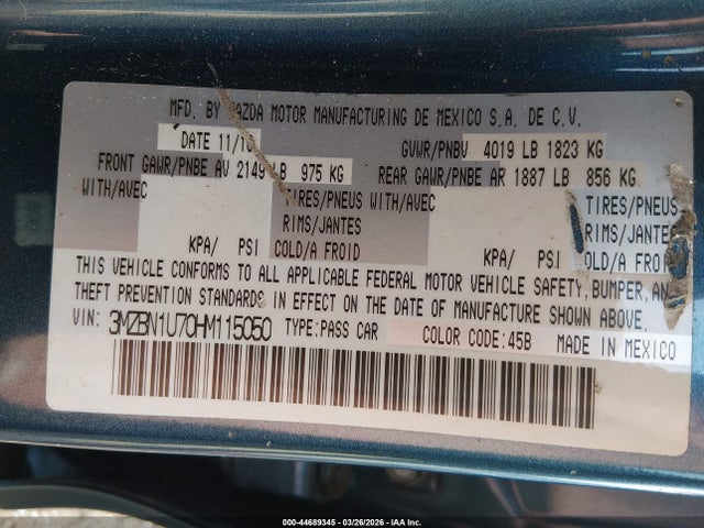 3MZBN1U70HM115050 Mazda Mazda3 Sport