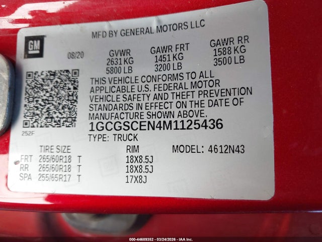 Продаж на аукціоні авто 2021 Chevrolet Colorado 2wd  Short Box Lt, vin: 1GCGSCEN4M1125436, номер лоту: 44689352
