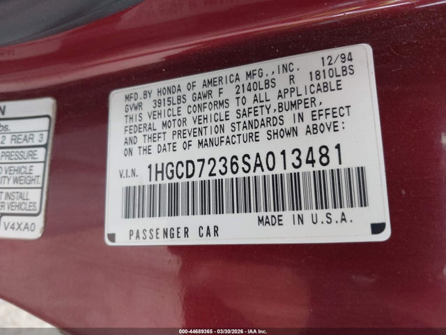1995 HONDA ACCORD 1HGCD7236SA013481 Photo 8