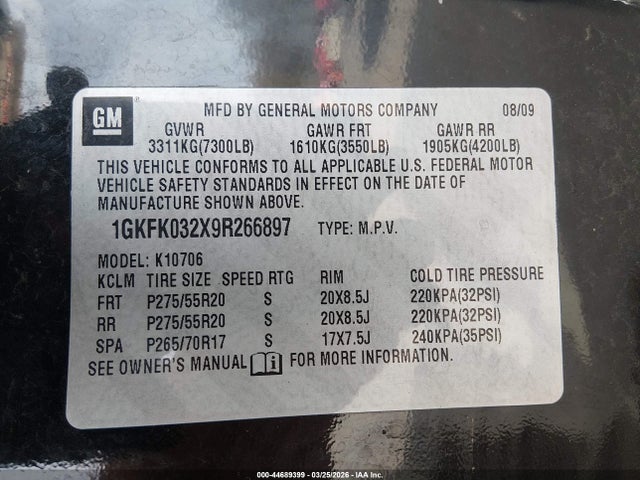 Продажа на аукционе авто 2009 Gmc Yukon Denali, vin: 1GKFK032X9R266897, номер лота: 44689399