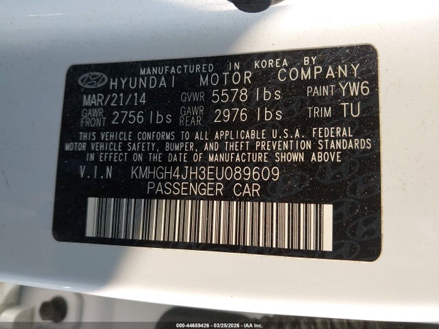 2014 Hyundai Equus Signature მანქანა იყიდება აუქციონზე, vin: KMHGH4JH3EU089609, აუქციონის ნომერი: 44689426