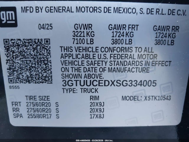 Продаж на аукціоні авто 2025 Gmc Sierra 1500 4wd  Short Box Elevation With 3sb, vin: 3GTUUCEDXSG334005, номер лоту: 44689458