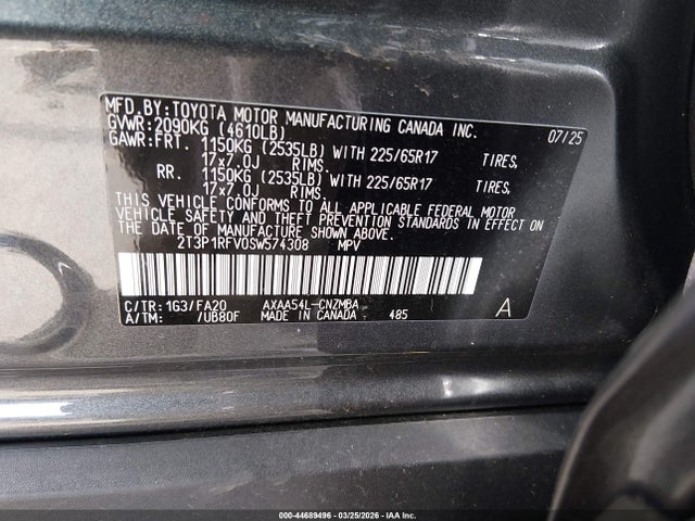 Продажа на аукционе авто 2025 Toyota Rav4 Xle, vin: 2T3P1RFV0SW574308, номер лота: 44689496