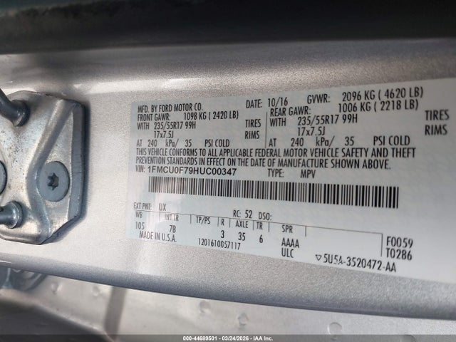 Продажа на аукционе авто 2017 Ford Escape S, vin: 1FMCU0F79HUC00347, номер лота: 44689501