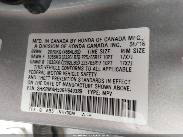 2016 HONDA CR-V 2HKRM4H59GH649389 Photo 8