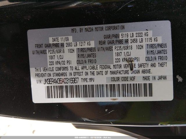 Aukcja sprzedaży 2010 Mazda Cx-7 S Touring, vin: JM3ER4W36A0316967, numer aukcji: 44689511