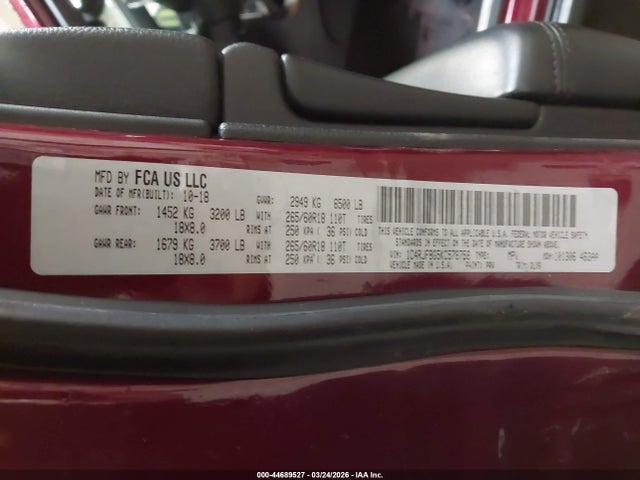 Aukcja sprzedaży 2019 Jeep Grand Cherokee Limited 4x4, vin: 1C4RJFBG5KC578758, numer aukcji: 44689527