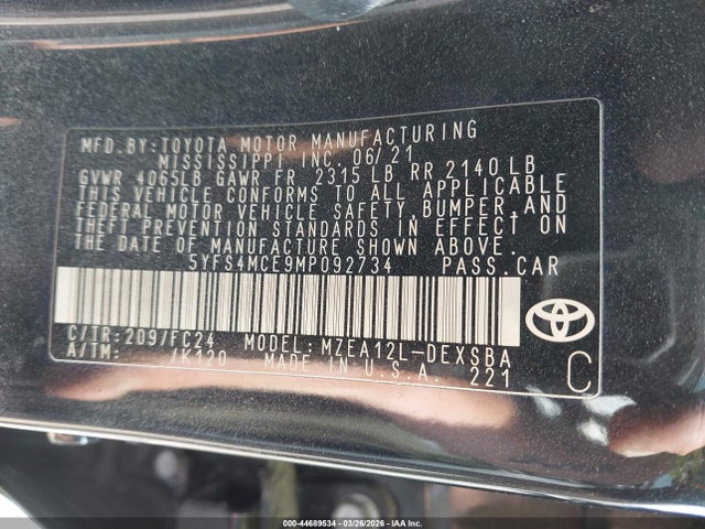 5YFS4MCE9MP092734 Toyota Corolla Se Apex Edition