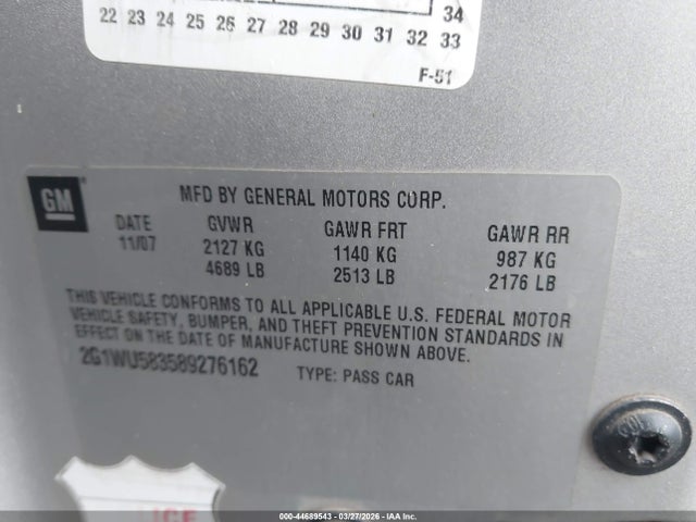 2008 CHEVROLET IMPALA 2G1WU583589276162 Photo 8
