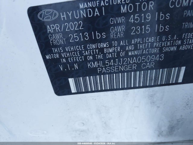 Aukcja sprzedaży 2022 Hyundai Sonata Hybrid Limited, vin: KMHL54JJ2NA050943, numer aukcji: 44689548