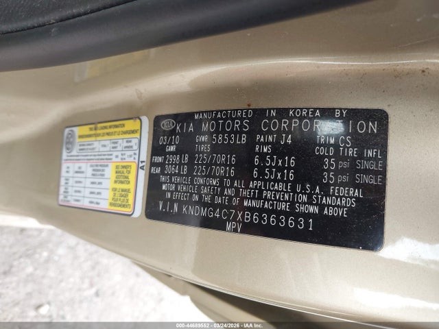 Продажа на аукционе авто 2011 Kia Sedona Lx, vin: KNDMG4C7XB6363631, номер лота: 44689552