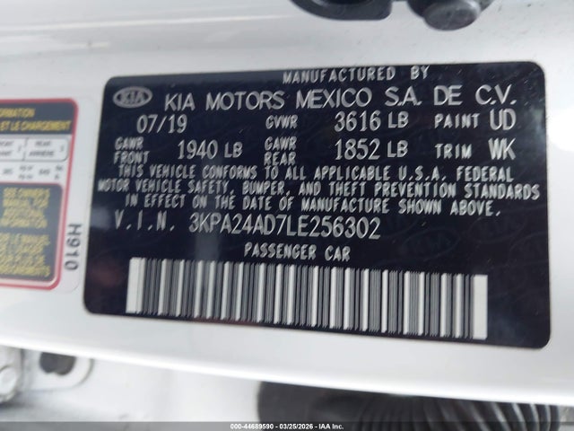 Aukcja sprzedaży 2020 Kia Rio S, vin: 3KPA24AD7LE256302, numer aukcji: 44689590