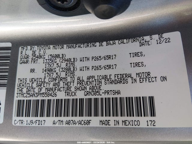 Продаж на аукціоні авто 2023 Toyota Tacoma Trd Sport, vin: 3TMCZ5AN3PM558426, номер лоту: 44689601
