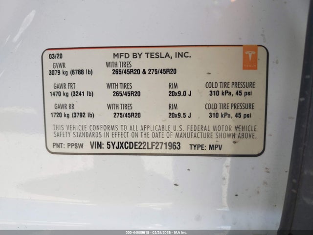 Продажа на аукционе авто 2020 Tesla Model X Long Range Dual Motor All-wheel Drive/long Range Plus Dual Motor All-wheel Drive, vin: 5YJXCDE22LF271963, номер лота: 44689615