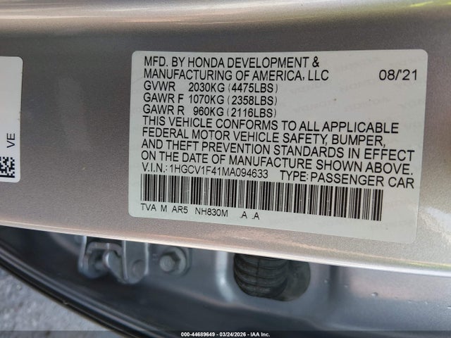Продажа на аукционе авто 2021 Honda Accord Sport Special Edition, vin: 1HGCV1F41MA094633, номер лота: 44689649