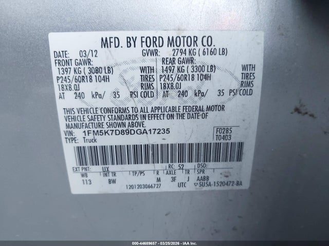 Aukcja sprzedaży 2013 Ford Explorer Xlt, vin: 1FM5K7D89DGA17235, numer aukcji: 44689657
