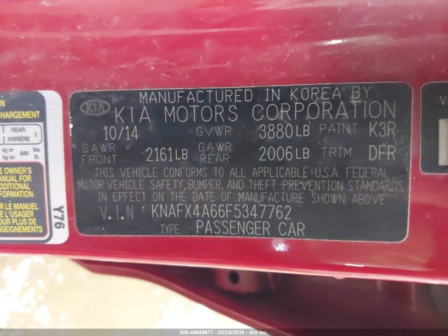 Продаж на аукціоні авто 2015 Kia Forte Lx, vin: KNAFX4A66F5347762, номер лоту: 44689677