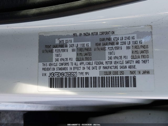 Aukcja sprzedaży 2019 Mazda Cx-5 Grand Touring, vin: JM3KFBDM8K0596923, numer aukcji: 44689712