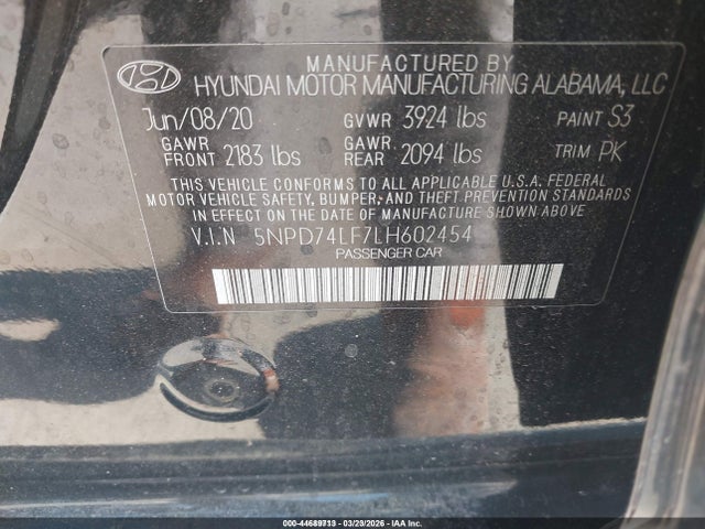 Hyundai ELANTRA SE 2020 5NPD74LF7LH602454 Image 9