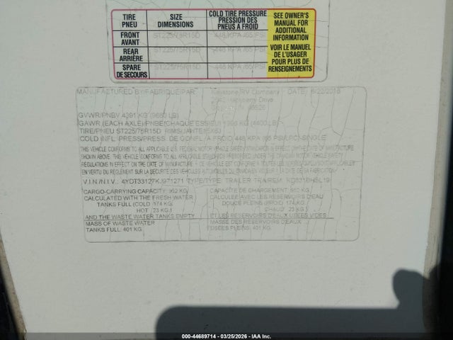 Aukcja sprzedaży 2019 Keystone Rv Dutchmen Kodiak Express 331bhsl Travel Trailer, vin: 4YDT33127KJ971271, numer aukcji: 44689714