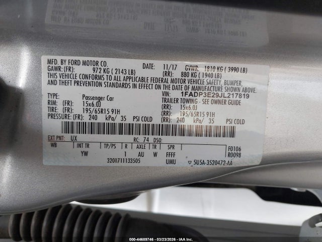 Ford FOCUS S 2018 1FADP3E29JL217819 Image 9