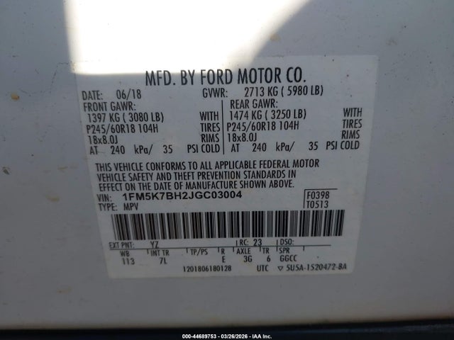 Продажа на аукционе авто 2018 Ford Explorer, vin: 1FM5K7BH2JGC03004, номер лота: 44689753