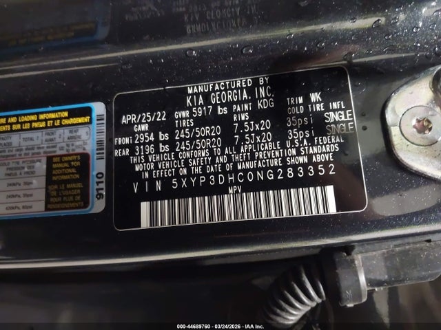 Aukcja sprzedaży 2022 Kia Telluride Ex, vin: 5XYP3DHC0NG283352, numer aukcji: 44689760