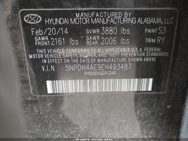 Aukcja sprzedaży 2014 Hyundai Elantra Limited, vin: 5NPDH4AE9EH493487, numer aukcji: 44689778