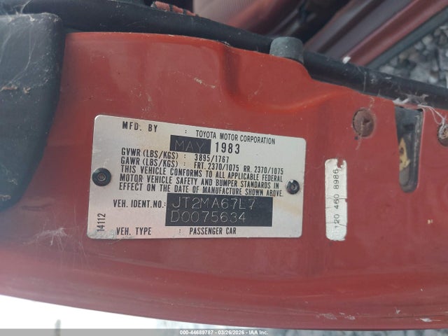 Продаж на аукціоні авто 1983 Toyota Supra, vin: JT2MA67L7D0075634, номер лоту: 44689787