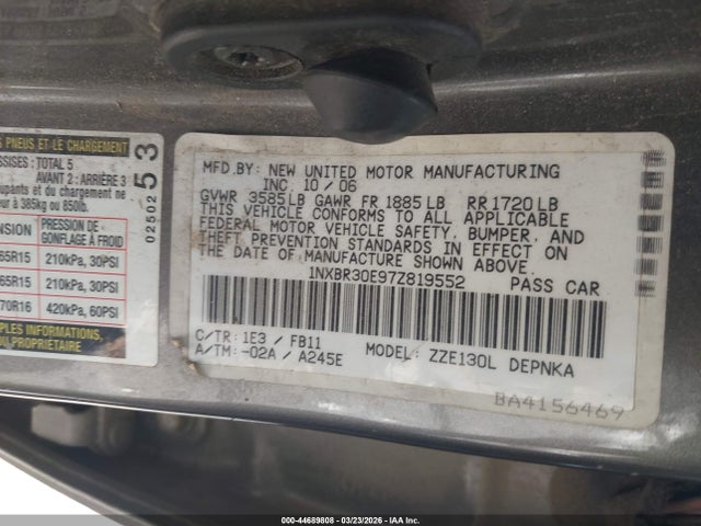 2007 TOYOTA COROLLA 1NXBR30E97Z819552 Photo 8