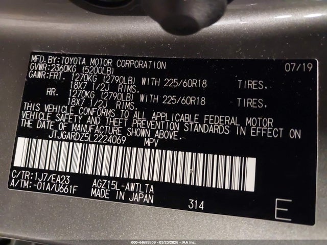 44689809 :رقم المزاد ، JTJGARDZ5L2224069 vin ، 2020 Lexus Nx 300 مزاد بيع