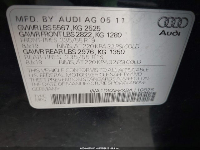 Aukcja sprzedaży 2011 Audi Q5 3.2 Premium Plus, vin: WA1DKAFPXBA110826, numer aukcji: 44689813