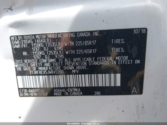 Aukcja sprzedaży 2018 Toyota Rav4 Xle, vin: 2T3RFREV5JW845390, numer aukcji: 44689826