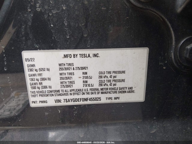 7SAYGDEF0NF455025 Tesla Model Y Performance Dual Motor All-wheel Drive