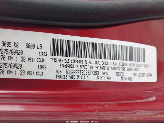 Продажа на аукционе авто 2013 Ram 1500 Express, vin: 1C6RR7FT3DS527393, номер лота: 44689851