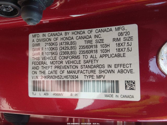 2020 HONDA CR-V 2HKRW2H52LH670934 Photo 8