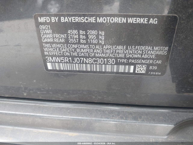 3MW5R1J07N8C30130 BMW 330I
