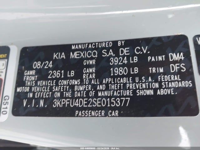 Aukcja sprzedaży 2025 Kia K4 Ex, vin: 3KPFU4DE2SE015377, numer aukcji: 44689885