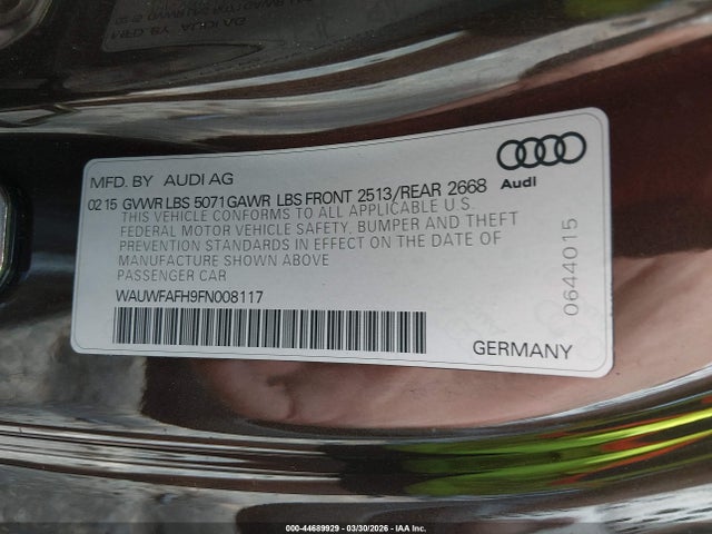 44689929 :رقم المزاد ، WAUWFAFH9FN008117 vin ، 2015 Audi A5 2.0t Premium مزاد بيع