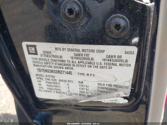 2003 CADILLAC ESCALADE 1GYEK63N33R271445 Photo 8