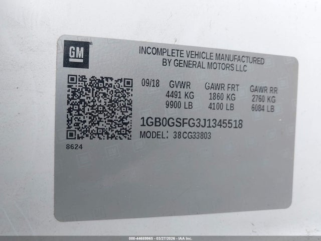 44689965 :رقم المزاد ، 1GB0GSFG3J1345518 vin ، 2018 Chevrolet Express Cutaway Work Van مزاد بيع