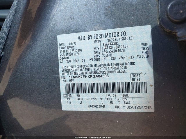 Aukcja sprzedaży 2023 Ford Explorer Limited, vin: 1FMSK7FHXPGA84303, numer aukcji: 44689967