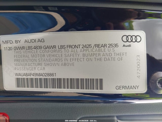 44689993 :رقم المزاد ، WAUABAF49MA028861 vin ، 2021 Audi A4 Premium 40 Tfsi Quattro S Tronic مزاد بيع